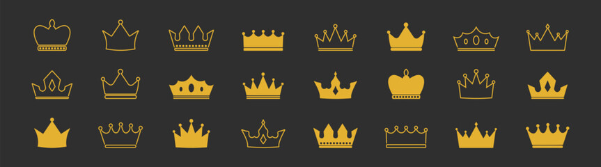 Crown Vector Icon Set – King, Queen, Prince, Princess, Royalty Symbols, Heraldic Emblems, Luxury and Majestic Design, Authority and Leadership Elements