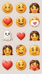 Obraz premium Collection of cute emoji icons expressing various emotions for digital communication