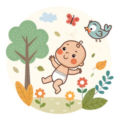 diaper baby floating cartoon vector icon illustration