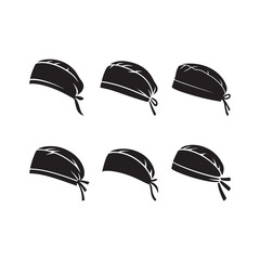 Black Color Surgical cap set Silhouette Vector Illustration, Solid White Background.
