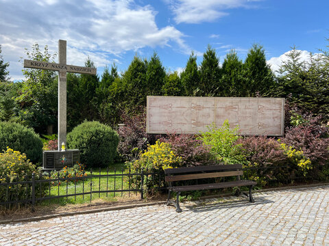A cross and an image of the Shroud of Turin in Kudowa-Zdroj next to the Skull Chapel in Poland
