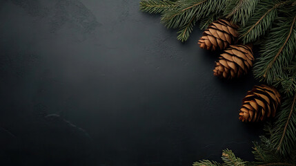 Anthracite background with copy space and pine cones