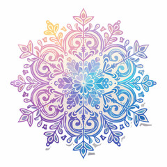 Colorful snowflake design. Rainbow snowflake pattern. Gradient snowflake illustration. Vector snowflake ornament. Decorative snowflake. Symmetrical snowflake. Frosty snowflake. Winter