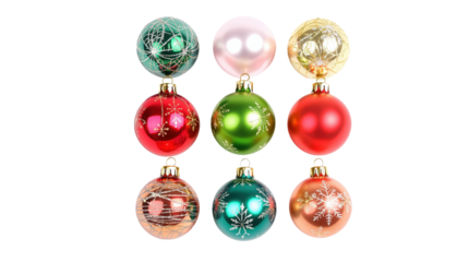 Christmas ornament collection on black background isolated on transparent background