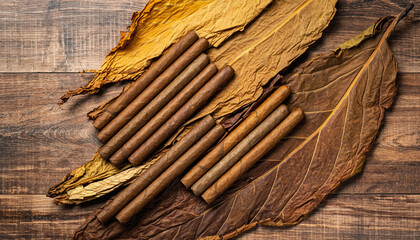 Elegant cigars on rich tobacco leaves evoking luxury and relaxation for discerning tastes, ideal for lifestyle and premium product marketing campaigns