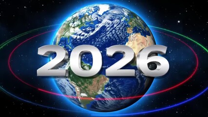 The year 2026 superimposed on a vibrant image of planet earth
