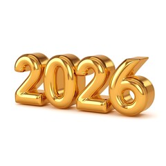 Golden rendering 2026 of the year twenty twenty six on a white background in a studio shot view