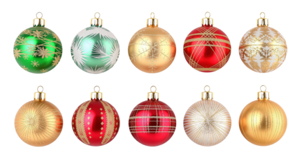 Christmas ornament collection on black background isolated on transparent background