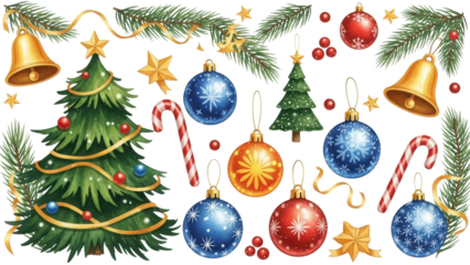 Christmas decoration festive elements collection isolated on transparent background