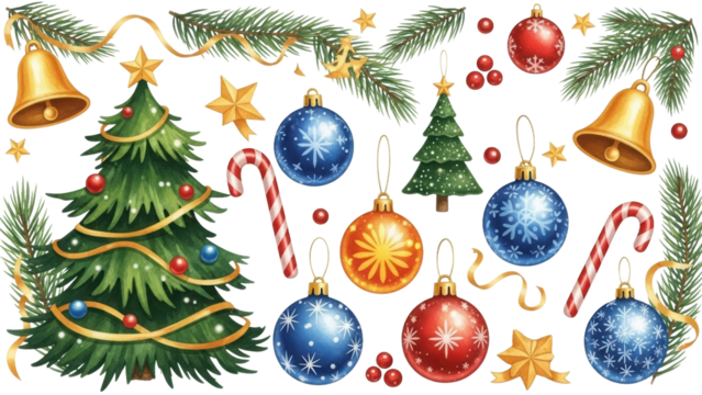 Christmas decoration festive elements collection isolated on transparent background