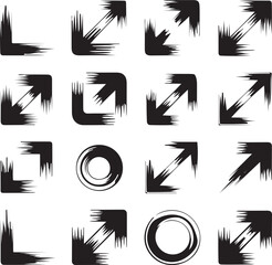 Grunge Brush Edge Arrow Icons, Bold Grunge Direction Vectors, Rough Stroke Direction Symbols
