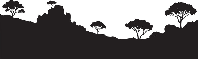 Mountain and Tree Silhouettes Vector Set