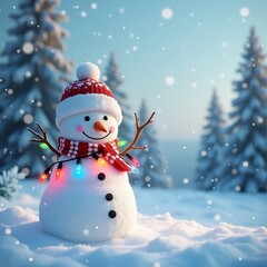 Obraz premium Joyful Winter Welcome: Snowman with Holiday Lights