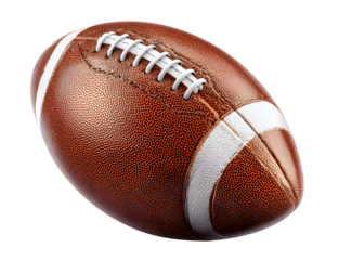A classic brown american football isolated against a solid black background