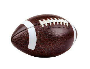 A classic brown american football with white stripes on black background