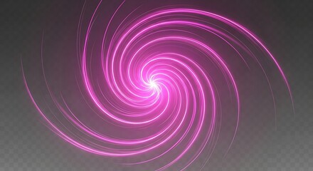 Pink Glowing Spiral or Hypnotic Vortex Effect on Transparent Background. Neon abstract light trails, magic portal, or dynamic swirling energy lines.