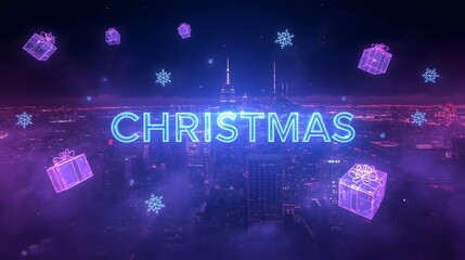 Obraz premium Future series Merry Christmas text Calligraphic Lettering Vector illustration 3d animation. 
