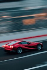 Obraz premium Sleek red sports car racing on track during high-speed drive