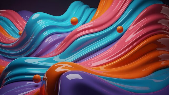 Colorful wavy 3D abstract background with glossy flowing shapes and gradients, creative art texture design for modern digital concept illustration