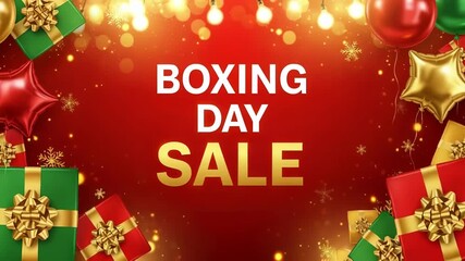 Festive boxing day sale with glittering gold stars and gift boxes