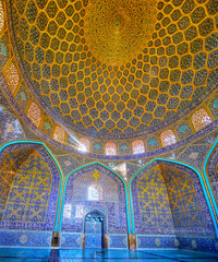 Panorama of Sheikh Lotfollah Mosque interior, Isfahan, Iran