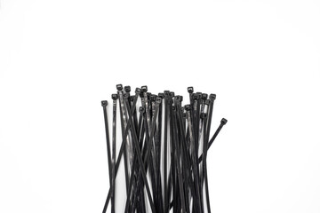 Bunch of Black Cable Ties Isolated on White Background