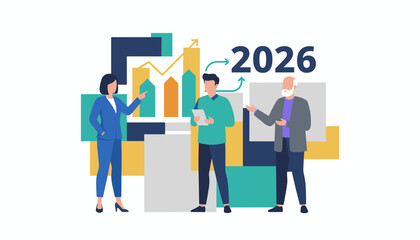 Business planning for 2026 goals team analyzing growth charts and strategy