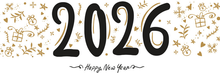 Celebrate 2026 New Year's Eve with festive gold accents and elegant lettering, evoking joy and anticipation for a bright, stylish holiday season greeting