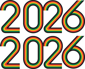 Bold 2026 graphic with Pan-African colors for future events, celebrations, and milestones, ideal for design projects and commemorative materials.