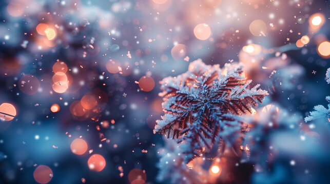 Soft bokeh lights with snowflakes - Powered by Adobe