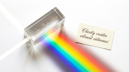 Prism refracts light into a rainbow with business concepts