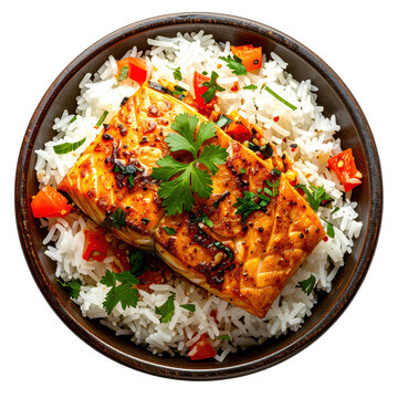Arroz con coco a classic colombian coconut rice with a sweet and savory flavor served as a side dish and isolated on a clean white background