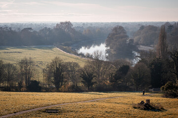 Beautiful, scenic view from Richmond Hill down on the banks of the River Thames in Richmond, Central London, England, UK, in late autumn, early winter