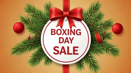 Festive boxing day sale sign with red baubles and greenery decor