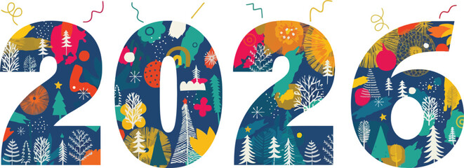 Celebrate 2026 with vibrant, festive numbers perfect for New Year's greetings, invitations, and joyful announcements for a bright and colorful year ahead