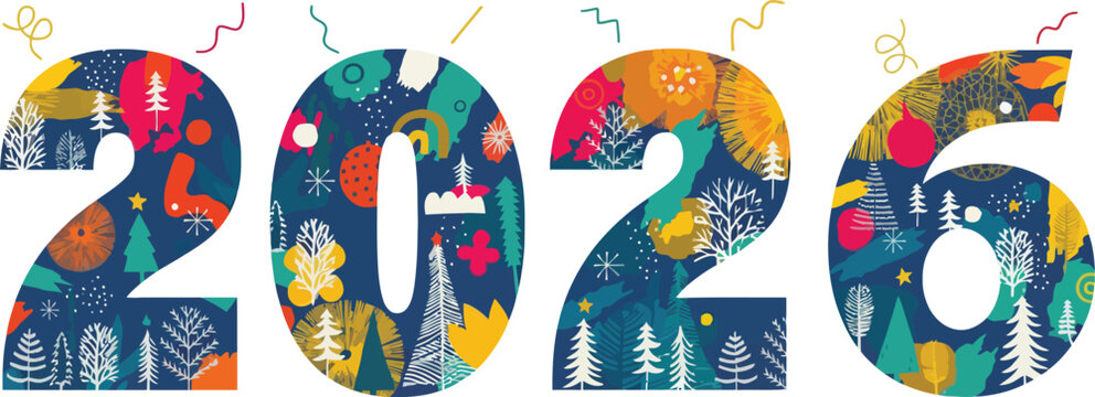 Celebrate 2026 with vibrant, festive numbers perfect for New Year's greetings, invitations, and joyful announcements for a bright and colorful year ahead