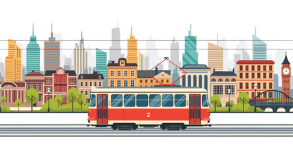 Charming tram ride through a vibrant cityscape, perfect for travel blogs or urban design projects, showcasing city life and transport