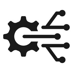 Technology integration gear icon – representing system connectivity, digital integration, workflow automation, data linking, and advanced tech optimization.
