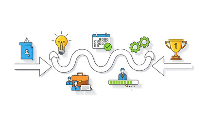 Creative Business Process Diagram with Icons and Flow Arrows