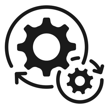 Dual system update gear icon &ndash; representing synchronized updates, multi-process maintenance, automated optimization cycles, and coordinated software refresh operations.
