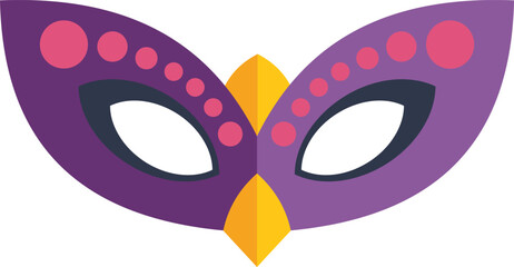 Purple carnival mask with a yellow beak and pink dot decorations is a festive accessory