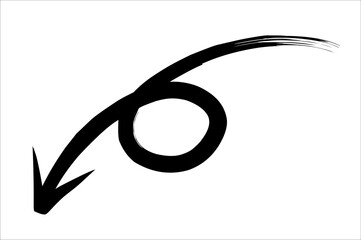 Brush curve down arrow illustration. black hand drawn arrow with bold brush stroke for highlight, direction, navigation, marker, and decorative element. © Zayyan 