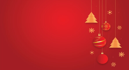 Merry Christmas and Happy New Year, red gradient baubles, and Christmas tree and snowflakes