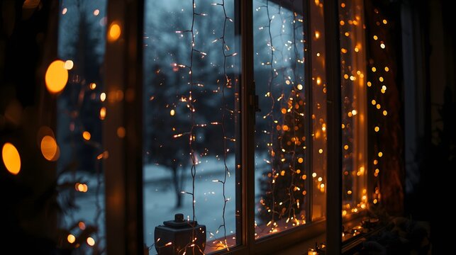 Christmas Window With Warm Lights