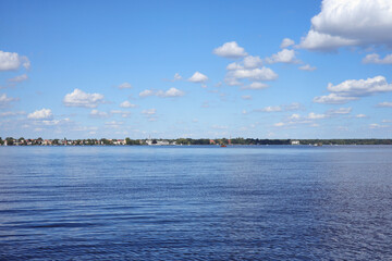 View of the lake Müggelsee in Berlin, with the Friedrichshagen district in the background, Germany