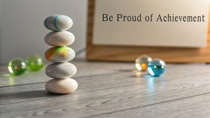 Stack of Marble Stones Balanced on a Wooden Surface