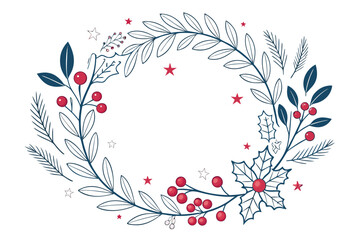 Elegant Minimal Christmas Wreath Outline Premium Digital Asset