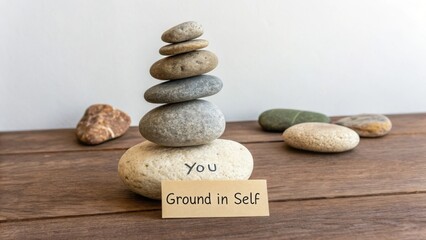 Stacked Stones in Balance Representing Self and Grounding