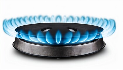 gas burner with blue flame side view glowing fire ring on kitchen stove realistic mockup of burning propane butane in oven for cooking isolated on white background