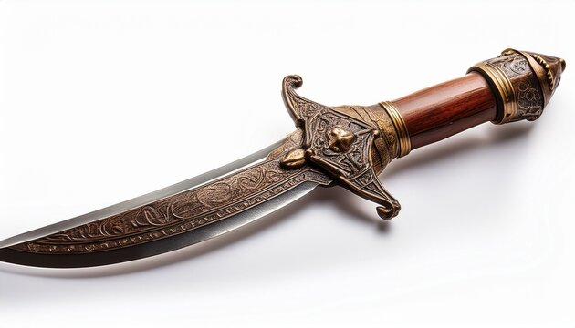 old wooden dagger isolated on a white background isolated on white background